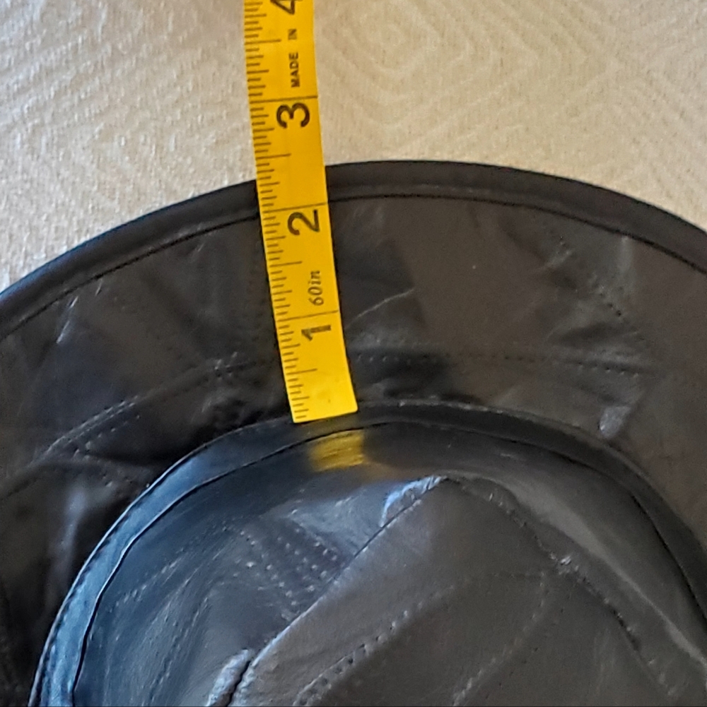 Black Genuine Leather Patchwork Fedora Hat, OS, L… - image 10